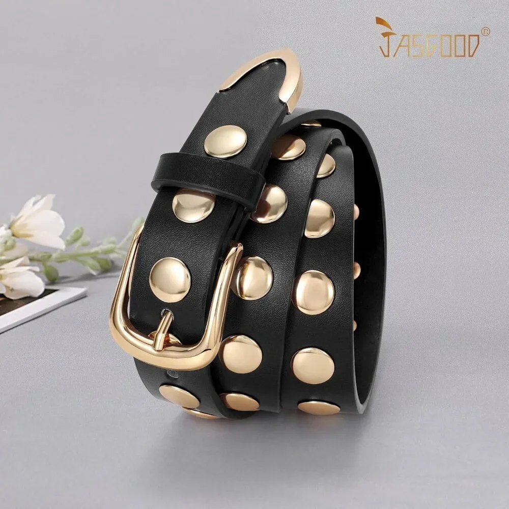 Women's Black Fashion Leather Belt Punk Studded Belt for Jeans Pants Dresses